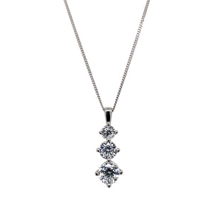 9ct White Gold & Cubic Zirconia Trilogy 18" Necklace