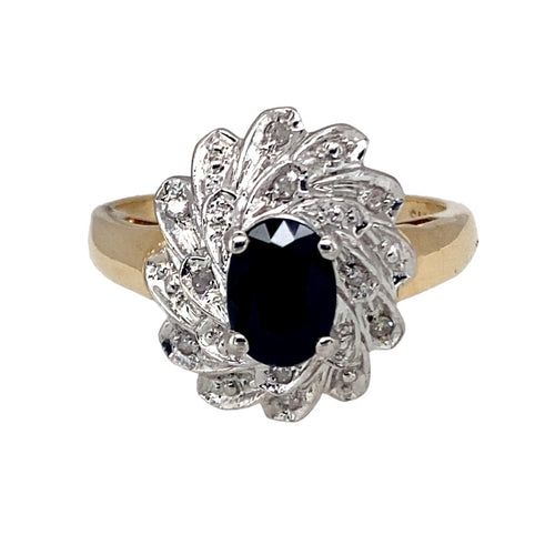 9ct Gold Diamond & Sapphire Set Swirl Cluster Ring