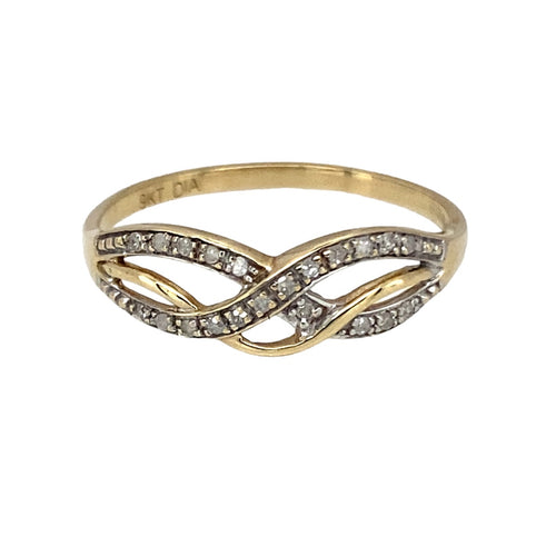9ct Gold & Diamond Set Open Swirl Band Ring