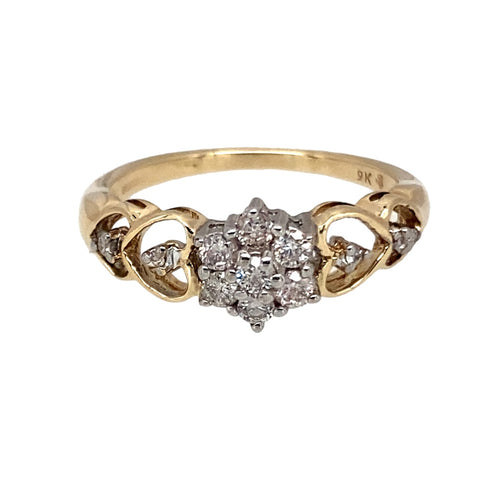 9ct Gold & Diamond Set Flower Cluster Ring