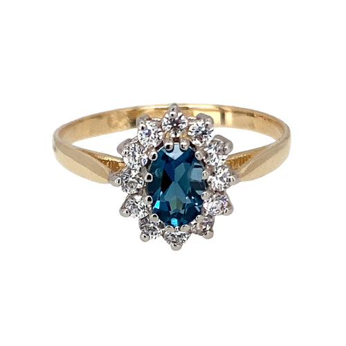 9ct Gold Blue Topaz & Cubic Zirconia Cluster Ring