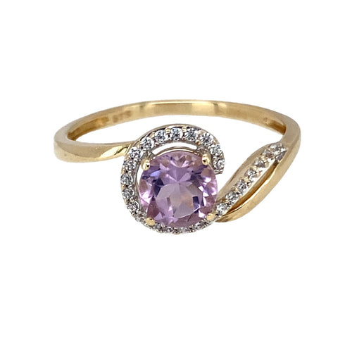 9ct Gold Lavender Stone & Cubic Zirconia Set Swirl Ring