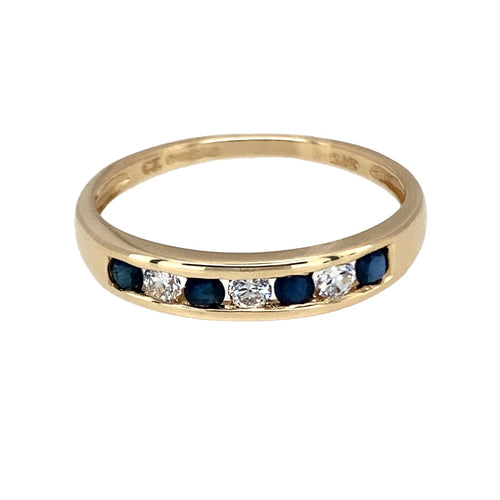 9ct Gold Sapphire & Cubic Zirconia Set Band Ring