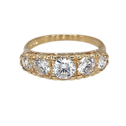 9ct Gold & Cubic Zirconia Set Five Stone Ring
