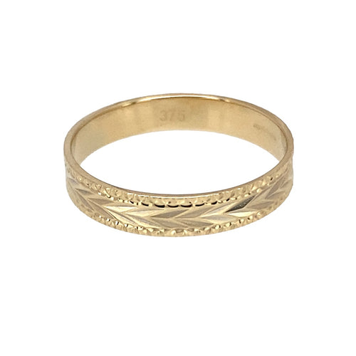 9ct Gold 4mm Patterned Wedding Band Ring