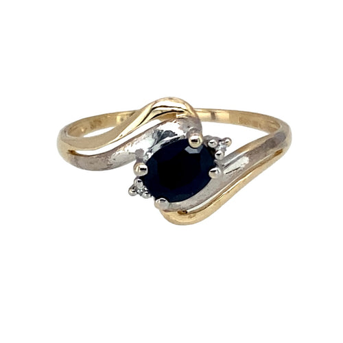 9ct Gold Diamond & Sapphire Set Twist Ring