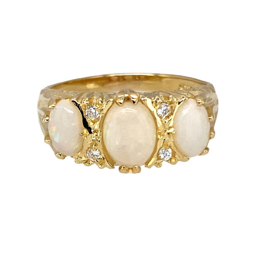 9ct Gold Diamond & Opal Set Ring