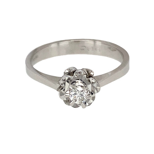18ct White Gold & Diamond Set Flower Solitaire Ring
