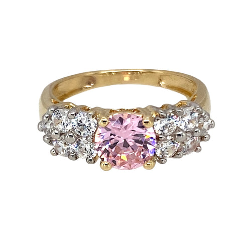 14ct Gold & Pink and White Cubic Zirconia Set Dress Ring