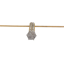 Load image into Gallery viewer, Preowned 9ct Yellow and White Gold &amp; Diamond Set Cluster Pendant on an 18&quot; curb chain with the weight 2.30 grams. The pendant is 1.4cm long including the bail
