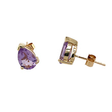 Load image into Gallery viewer, 9ct Gold &amp; Lavender Cubic Zirconia Set Teardrop Stud Earrings
