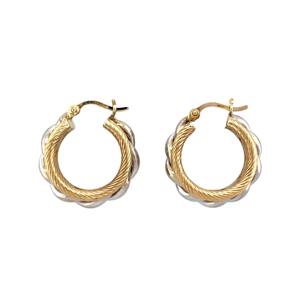 9ct Gold Twisted Three Band Creole Earrings