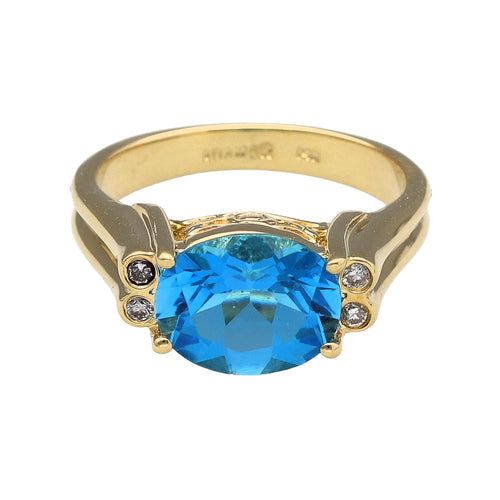14ct Gold Diamond & Blue Topaz Set Dress Ring