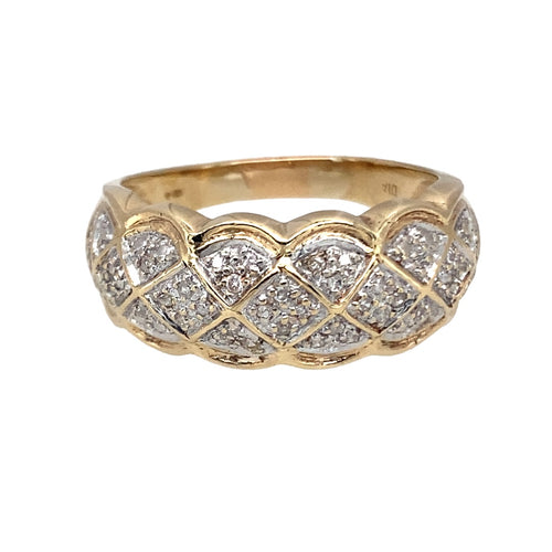 9ct Gold Diamond Patterned Wide Band Ring