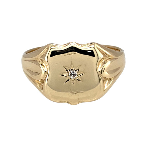 9ct Gold & Diamond Set Antique Shield Signet Ring