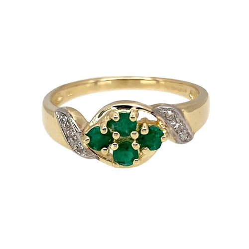 9ct Gold Diamond & Emerald Set Flower Ring