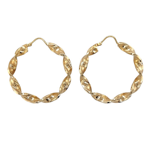 9ct Gold Patterned Twist Hoop Creole Earrings