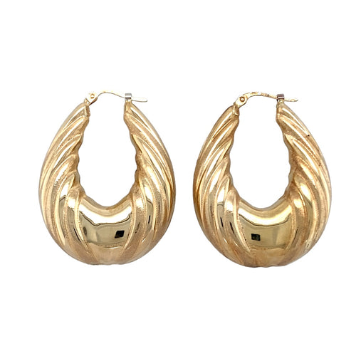 9ct Gold Large Patterned Creole Earrings