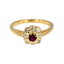 Load image into Gallery viewer, 18ct Gold Diamond &amp; Ruby Set Flower Cluster Ring
