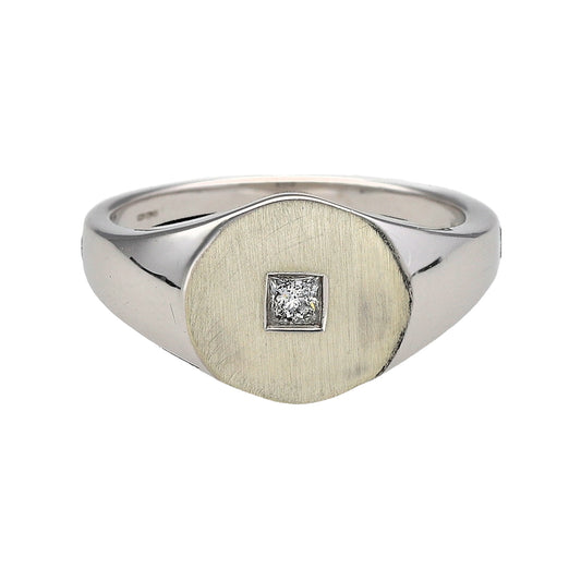 9ct White Gold & Diamond Set Signet Ring