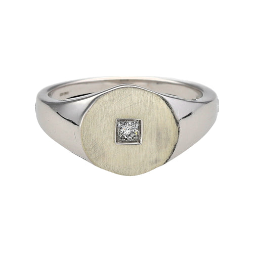 9ct White Gold & Diamond Set Signet Ring
