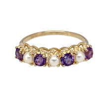 Load image into Gallery viewer, 9ct Gold Pearl &amp; Amethyst Set Band Ring
