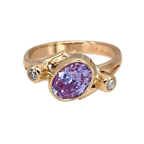 14ct Gold & Purple and White Cubic Zirconia Dress Ring