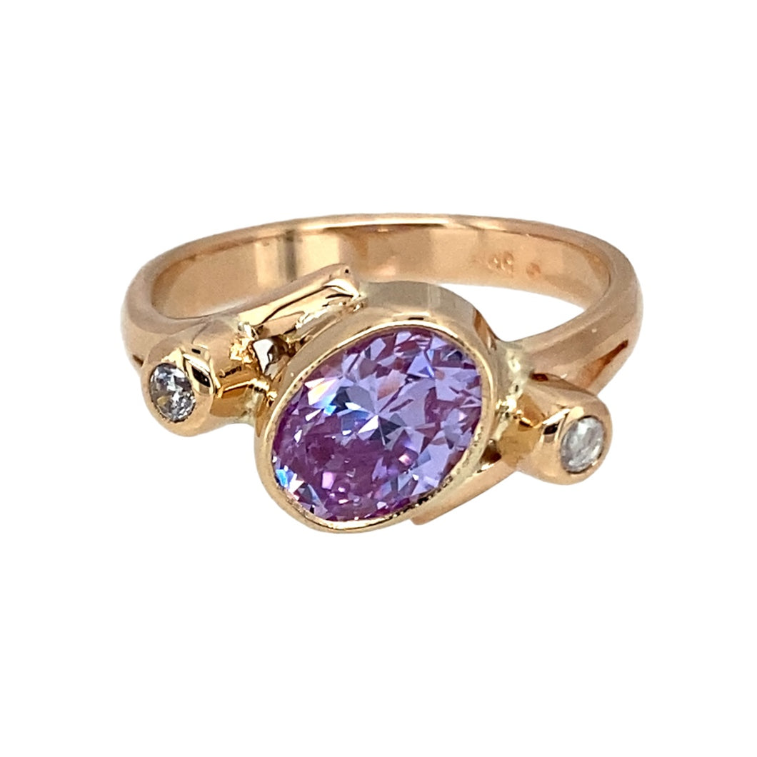 14ct Gold & Purple and White Cubic Zirconia Dress Ring
