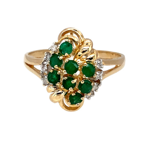 14ct Gold Diamond & Emerald Set Dress Ring