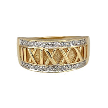 Load image into Gallery viewer, 9ct Gold &amp; Diamond Set Roman Numeral Wide Band Ring
