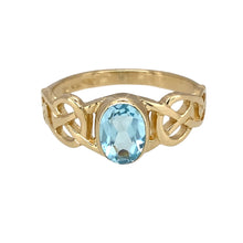 Load image into Gallery viewer, 9ct Gold &amp; Blue Topaz Set Celtic Knot Ring
