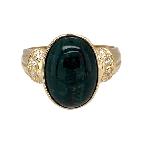 9ct Gold Bloodstone & Cubic Zirconia Cabochon Set Ring