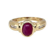 Load image into Gallery viewer, 9ct Gold Ruby &amp; Cubic Zirconia Cabochon Set Ring
