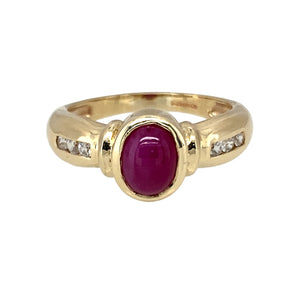9ct Gold Ruby & Cubic Zirconia Cabochon Set Ring