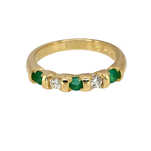 18ct Gold Diamond & Emerald Set Band Ring