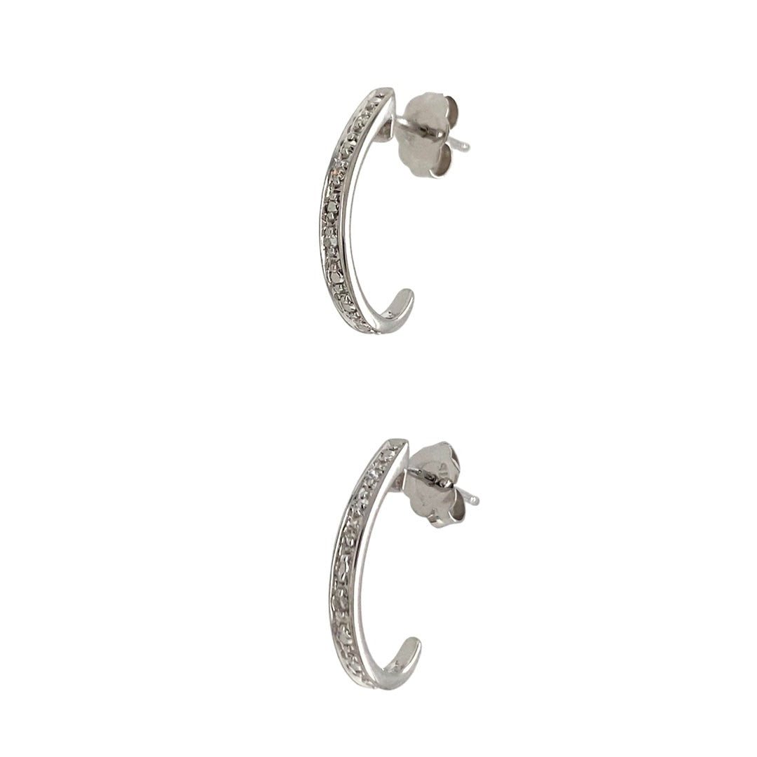 9ct White Gold Diamond Set Half Hoop Earrings