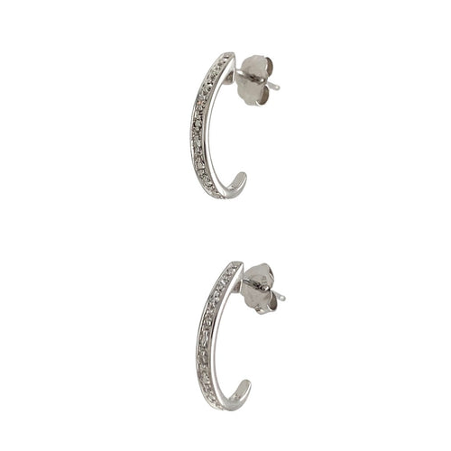 9ct White Gold & Diamond Set Half Hoop Earrings
