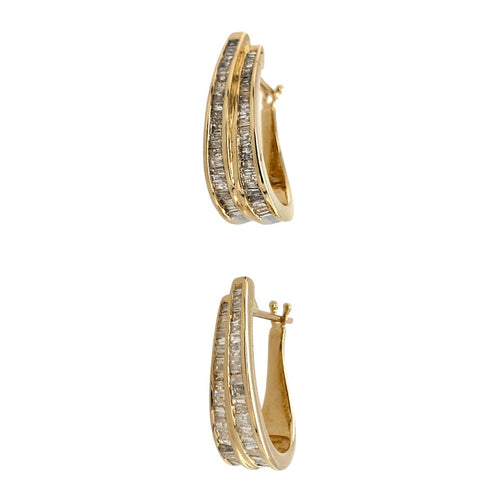14ct Gold & Diamond Set Long Creole Earrings