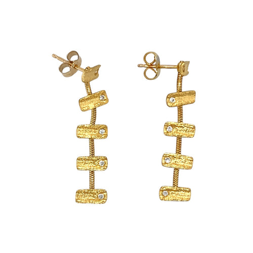 18ct Gold & Diamond Set Bar Snake Chain Dropper Earrings