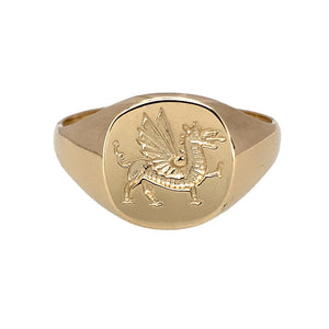 New 9ct Gold Welsh Dragon Rounded Signet Ring