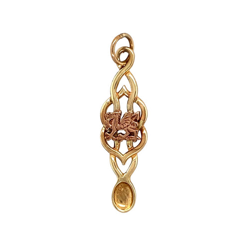 New 9ct Gold Welsh Dragon Celtic Knot Lovespoon Pendant