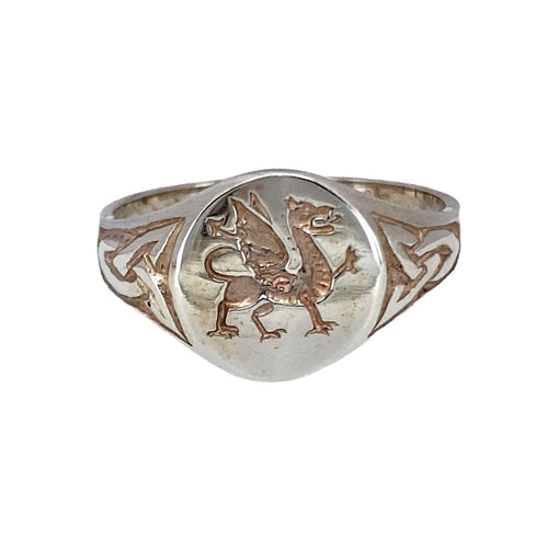 New 925 Silver Welsh Dragon Celtic Signet Ring