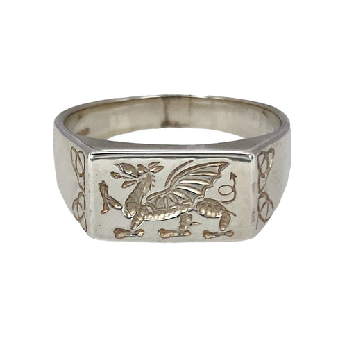 New 925 Silver Welsh Dragon Celtic Signet Ring