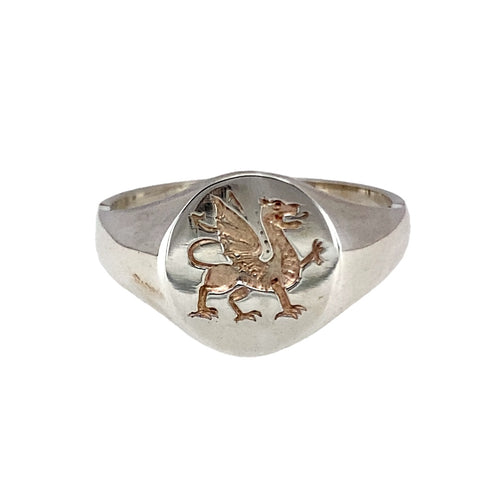 New 925 Silver Welsh Dragon Oval Signet Ring