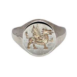 New 925 Silver Welsh Dragon Oval Signet Ring