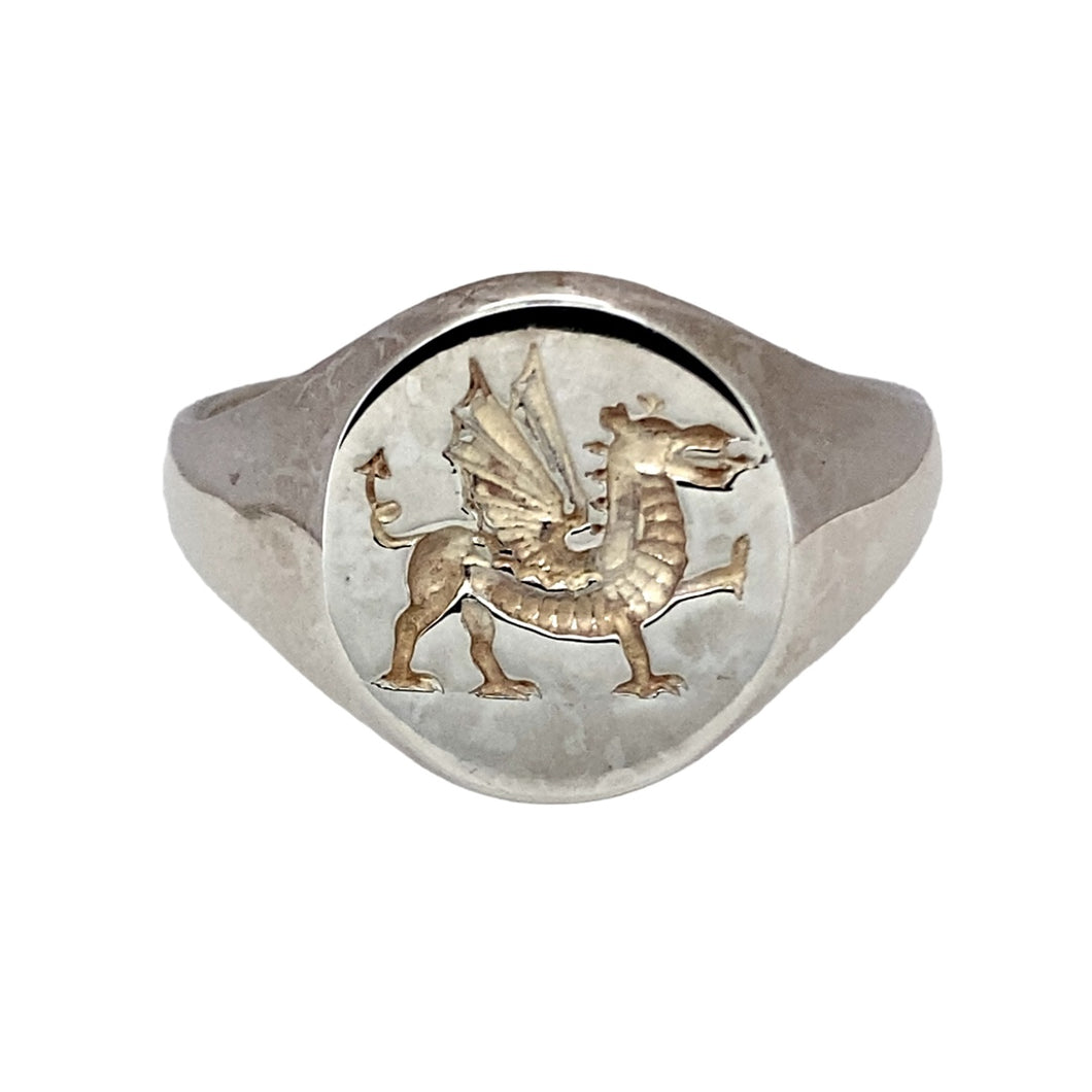 New 925 Silver Welsh Dragon Oval Signet Ring