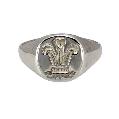New 925 Silver Three Feather Rounded Signet Ring