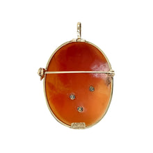 Load image into Gallery viewer, Preowned 9ct Yellow Gold &amp; Diamond Set Cameo Pendant/Brooch with the weight 6 grams. The cameo stone is 3.4cm by 2.7cm
