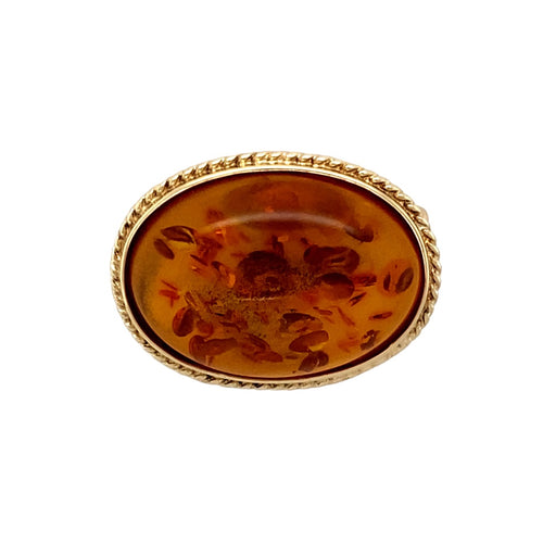 9ct Gold & Amber Oval Brooch