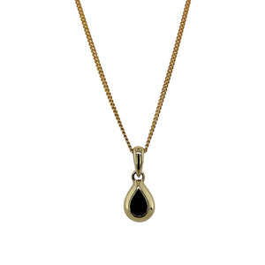 9ct Gold & Black Stone Set Teardrop 18" Necklace